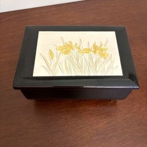 Vintage Lacquer Music Red Felt Jewelry Box Made in Japan Works